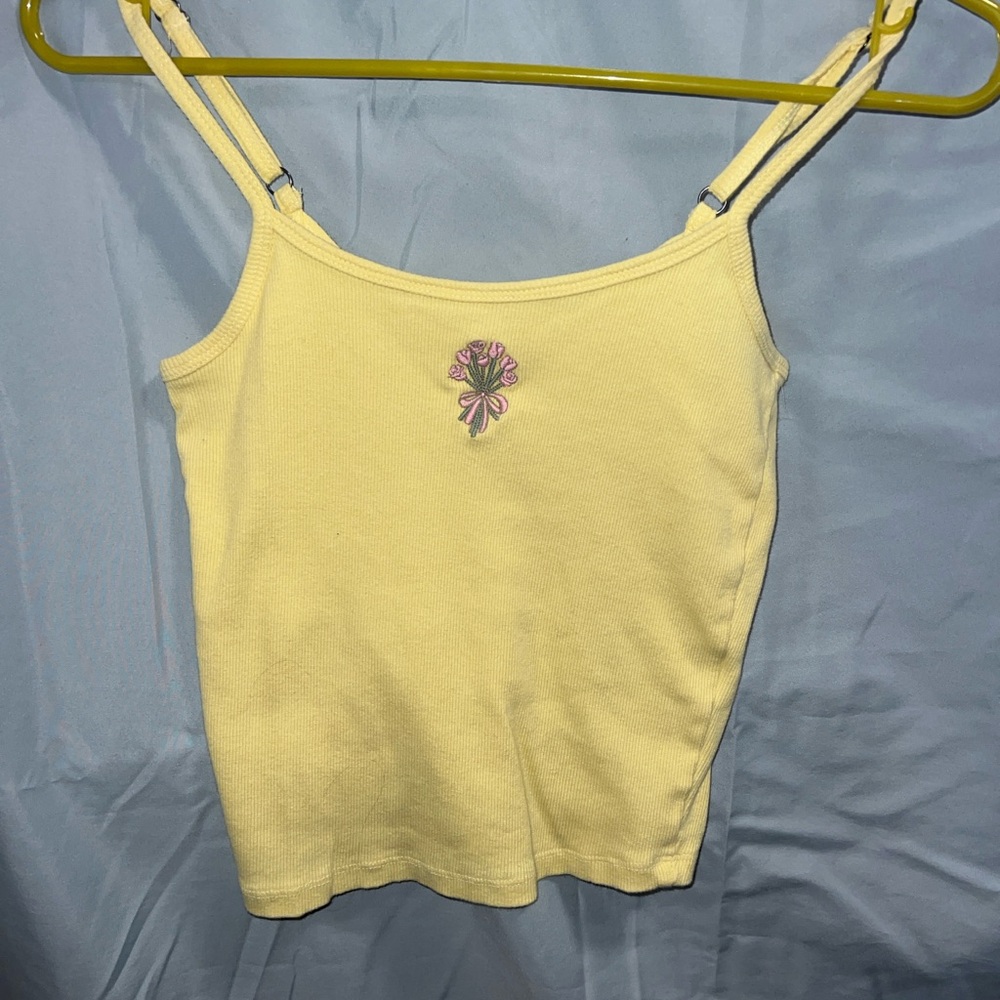Hollister Yellow Women's Tank Top with Embroidered Detail